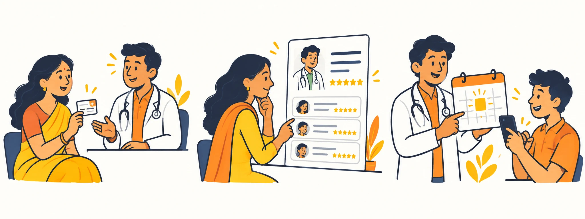 Illustrated patient journey from consultation to booking