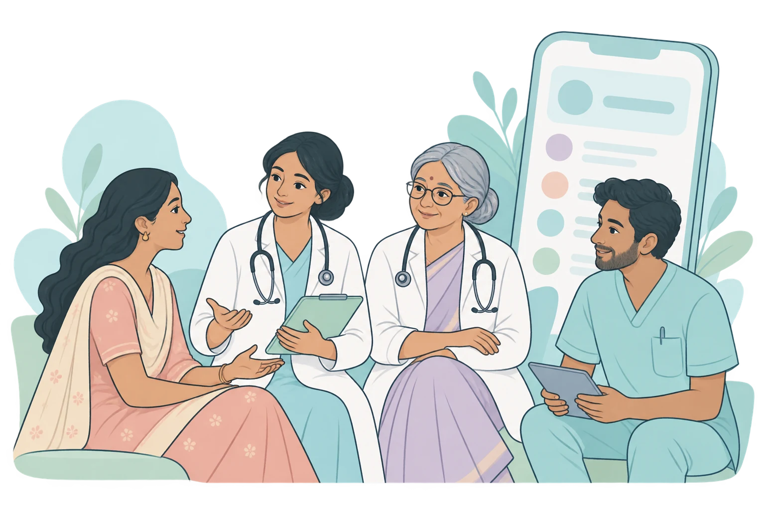 Patient meeting a team of healthcare specialists